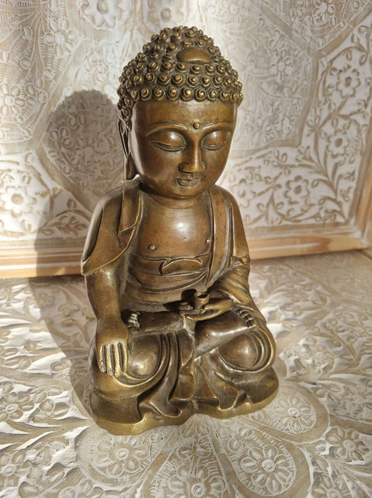 Statue bouddha  en bhūmisparśa-mudrā en bronze fin XXème ---