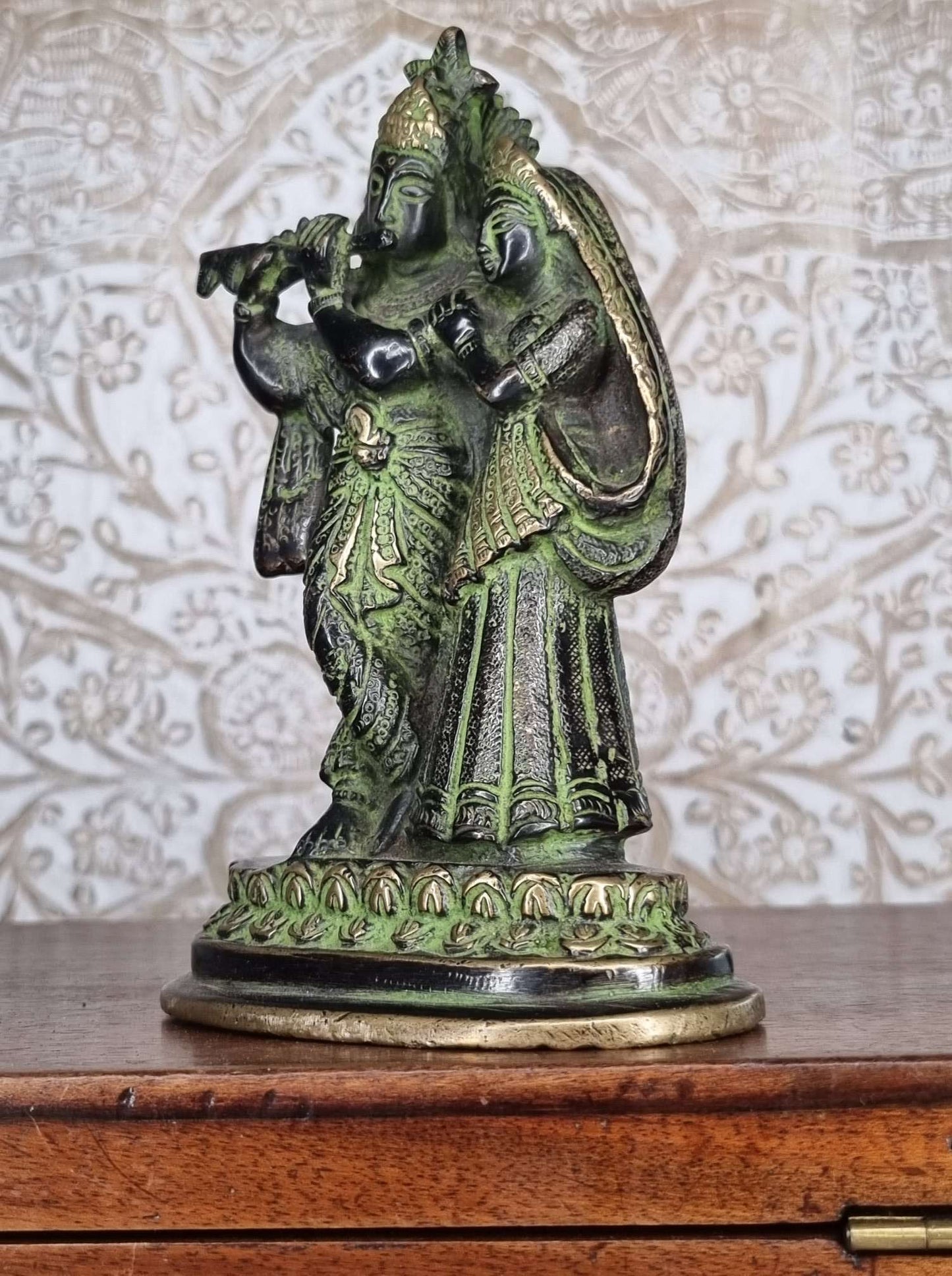 Statue krishna et radha en bronze