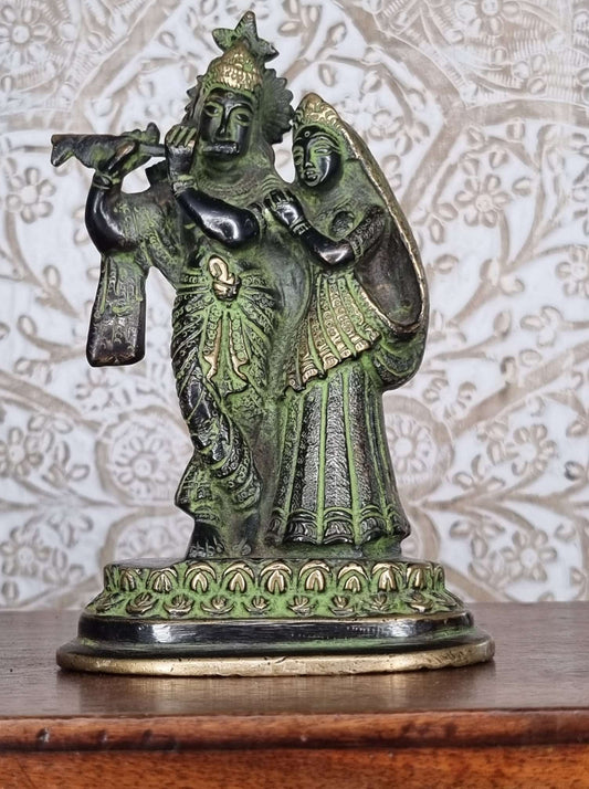 Statue krishna et radha en bronze