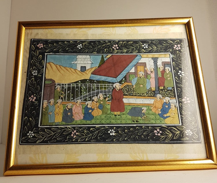 Miniature indienne Moghole sur tissu XXème