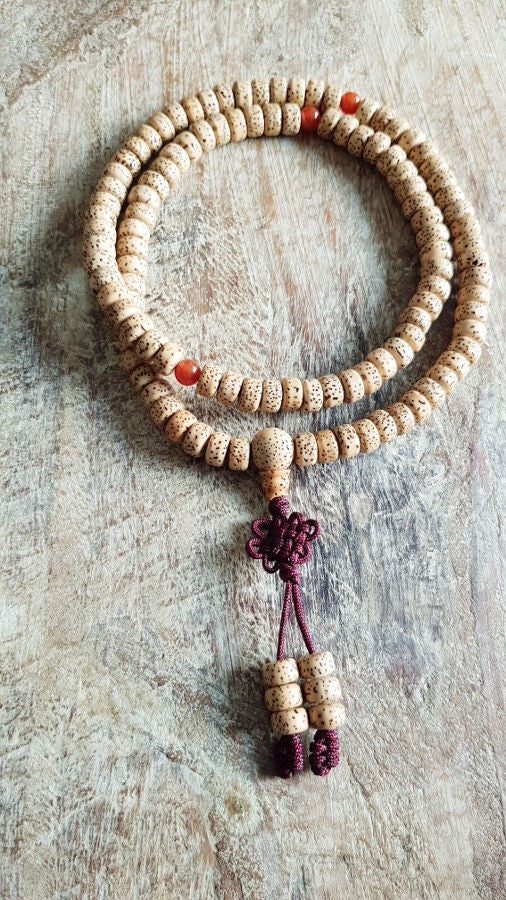 Bracelet collier mala lotus naturel
