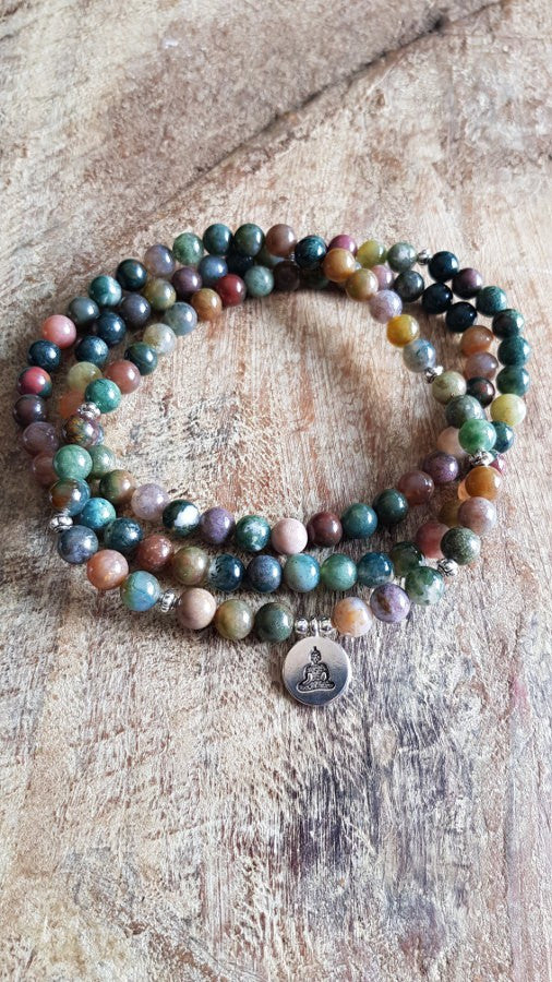 Bracelet collier mala en agathe bouddha