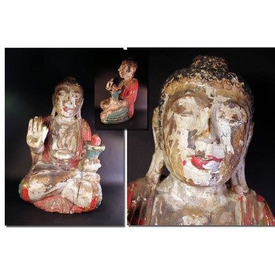 Grand bouddha polychrome en bois balinais mil. XXème ---