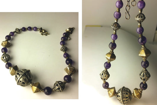 Collier indien argent et améthystes