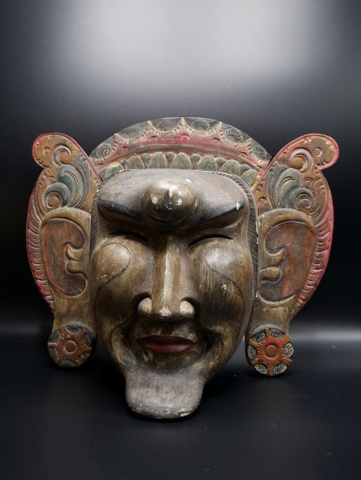 33 cm Haute Bleu Bois Mural Masque de Barong, Sculptéà Bali 33 cm Haute Bleu Bois Mural Masque de Barong, Sculptéà Bali