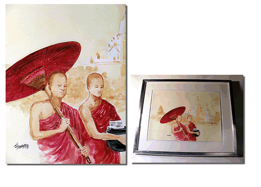 Grande peinture de moines bouddhistes du moine  KHAN