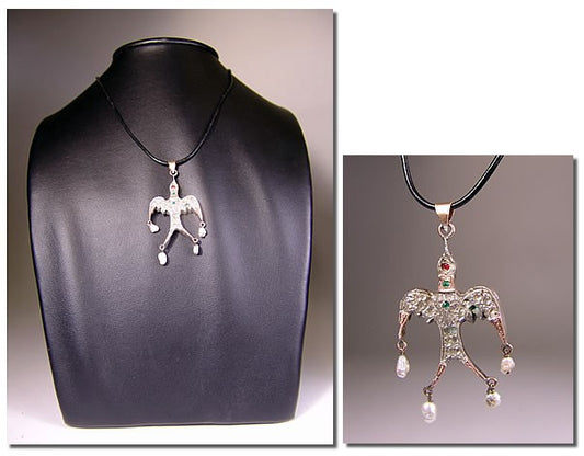 Oiseau en argent et perles de culture XXème