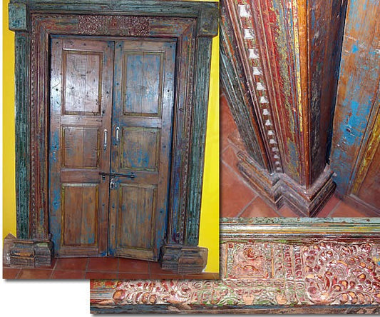 Double porte polychrome indienne du XVIIIème